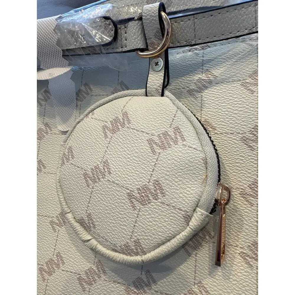 MSRP $50 | NWT Nicole Miller Off White Logo Crossbody Bag w/ Pouch Gold Hardware